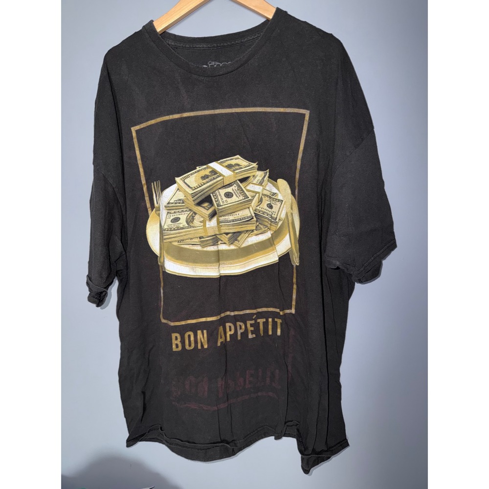 2 Monkeys Bon Appetit Money Graphic T-Shirt Black 4XL Streetwear Cash Tee